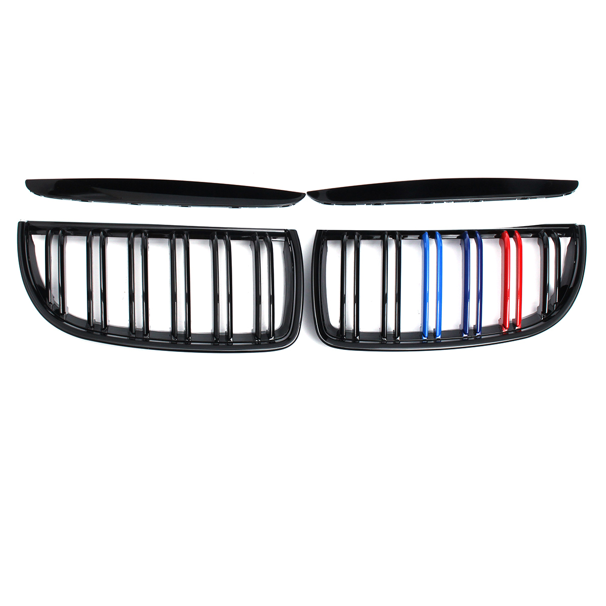

Pair Gloss Black M Color Front Kidney Grille Double Slat For BMW E90 E91 04-07
