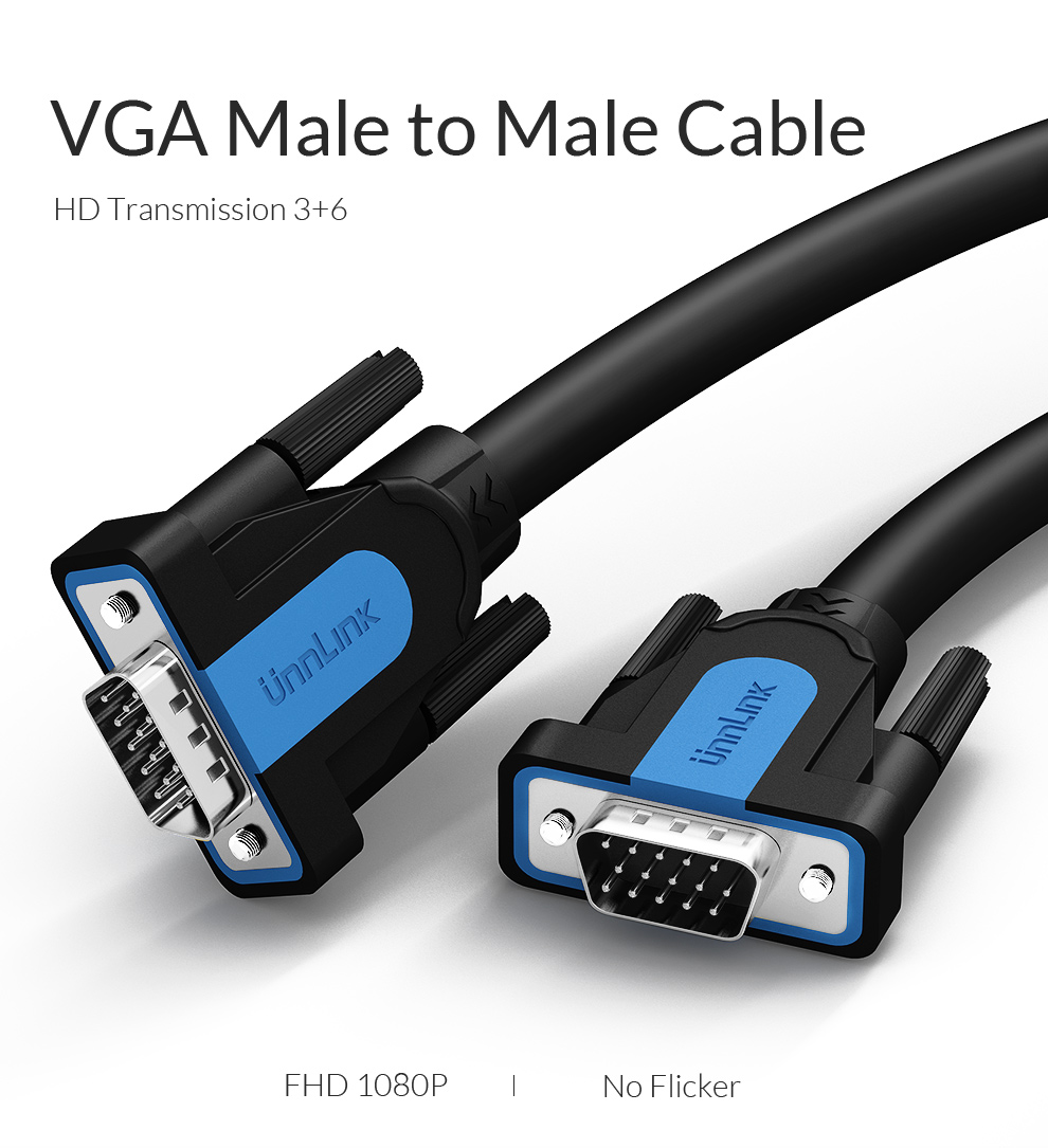 UNNLINK VGA Male to Male Cable Projector HD Adapter Cable 1080P Full HD for Projectors HDTV Displays More VGA Enabled Devices