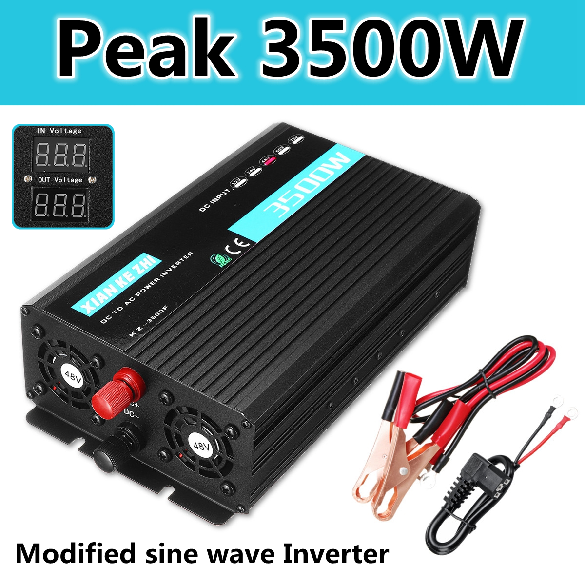 Dual Display Intelligent 3500W Modified Power Inverter 12/24/48/60/72V TO 220V LED Display Power Converter Multi Protaction