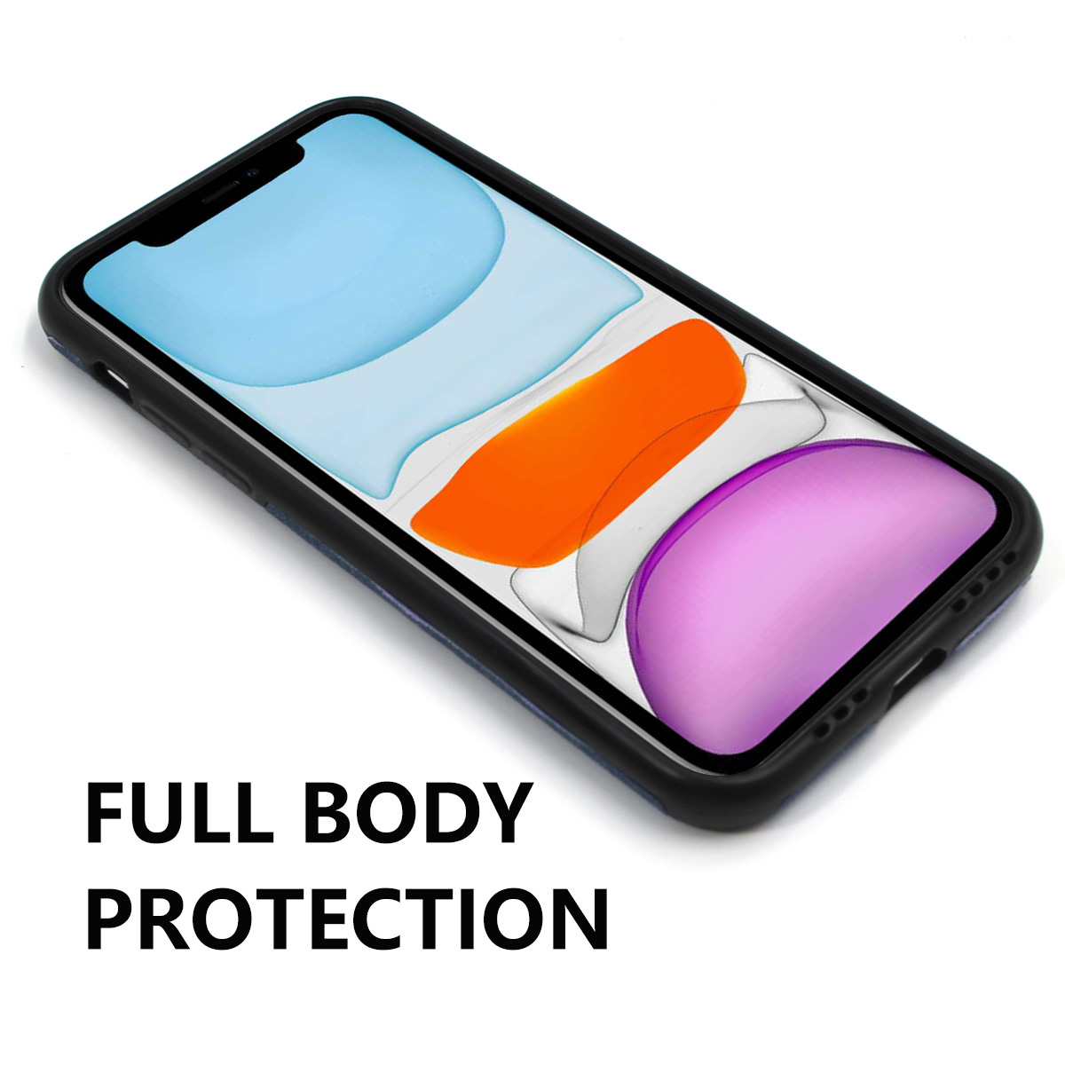 Enkay 2 in 1 Canvas Pattern with Bumpers Shockproof PU Leather Protective Case + 9H Anti-Explosion High Definition Full Coverage Tempered Glass Screen Protector for iPhone 11 6.1 inch