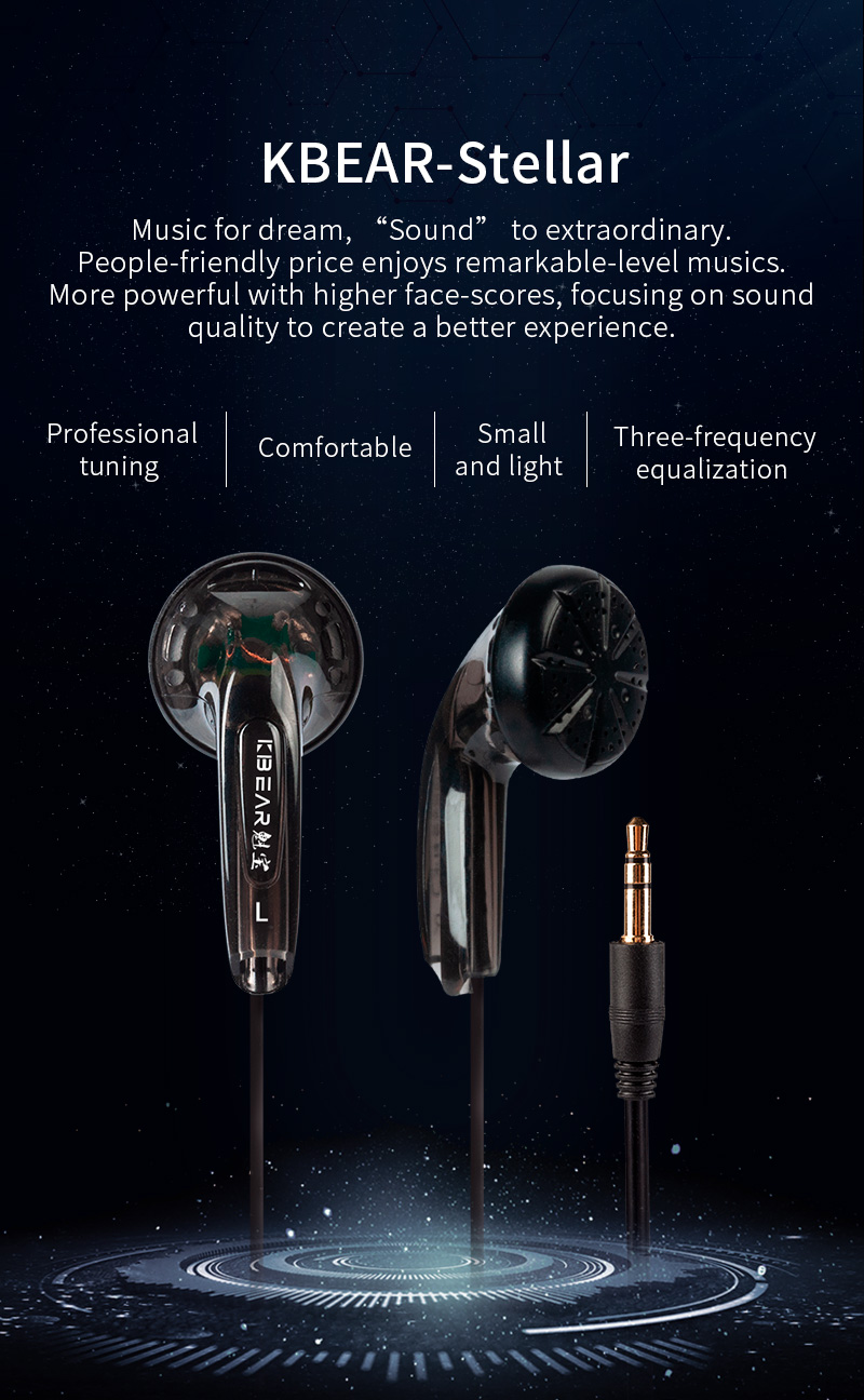 KBEAR Wired Earphone HIFI Stereo 15.4MM Dynamic Driver Japanese PPS Earbuds 3.5MM Flat Earplug Gaming Music Headphones