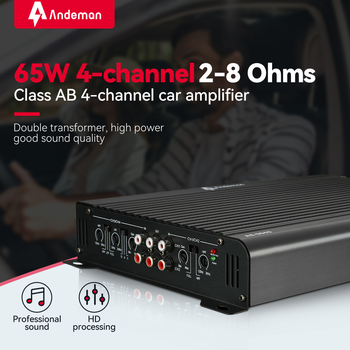 Andeman AS-5040 65W Car Amplifier 2-8 Ohms 4 Channel Class AB HIFI Digital bluetooth Audio Power Amplifier