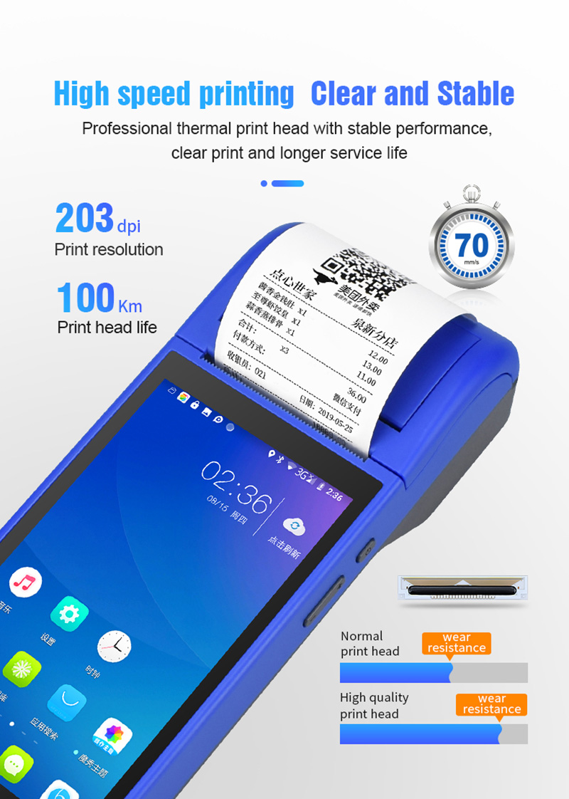 Zjiang ZJ-6000 Handheld Smart POS Android 8.1 OS Thermal Receipt Printer
