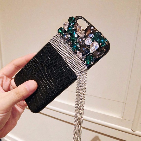 Diamond Tassel Chain Brilliant Crocodile Leather Case Cover For iPhone 6 Plus 6S Plus 5.5 Inch
