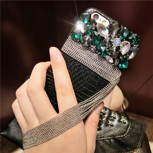 Diamond Tassel Chain Brilliant Crocodile Leather Case Cover For iPhone 6 Plus 6S Plus 5.5 Inch
