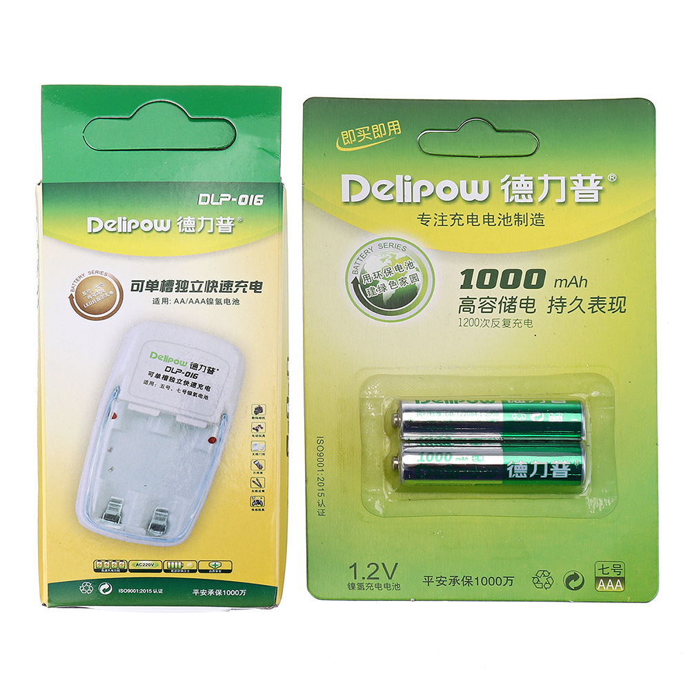 Delipow 2 Slots AC 220 V Bateria Carregador com 2 Pcs Recarregável 1.2 V AAA Lipo Bateria