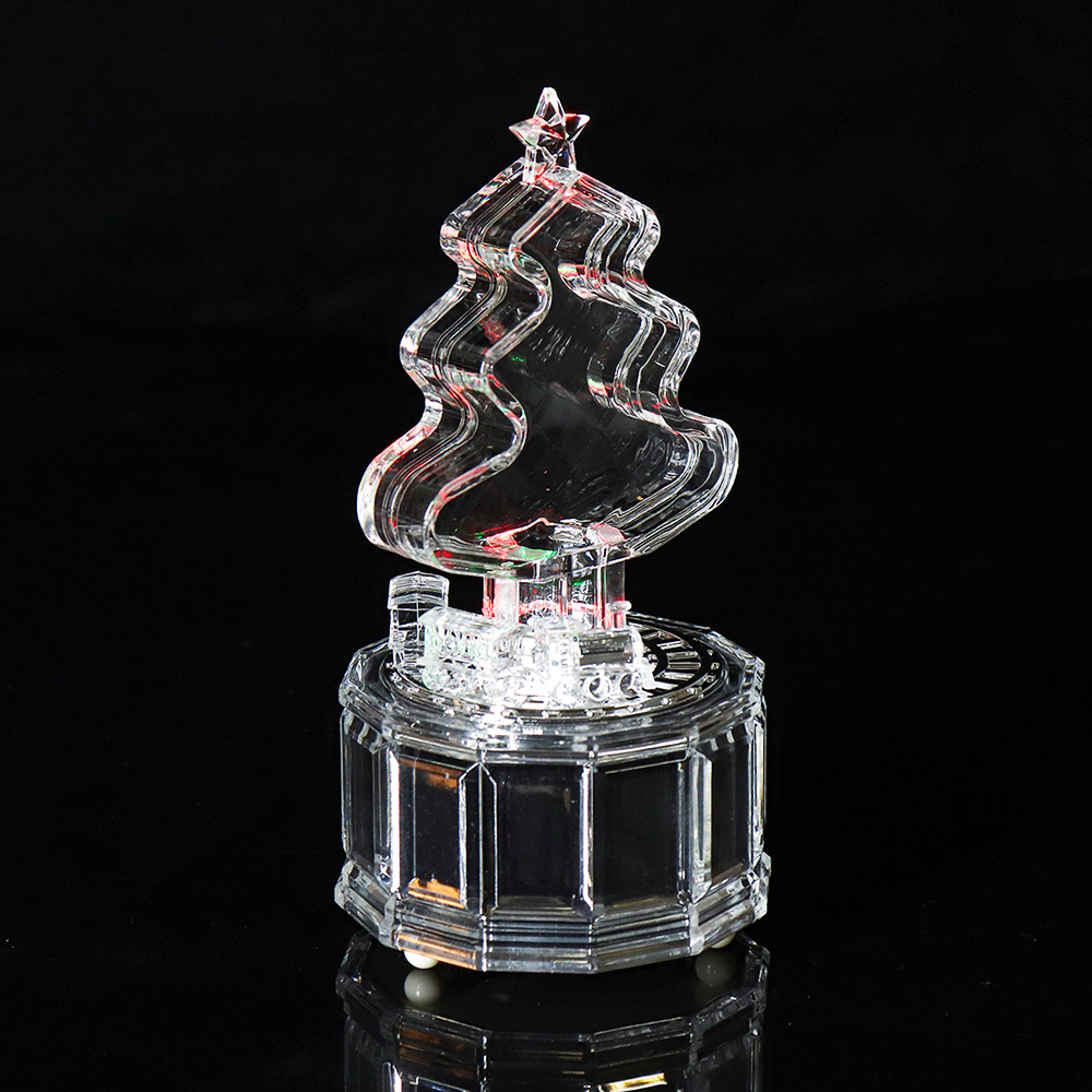 Christmas Tree Music Box with Lights Acrylic Crystal Texture Music Box Christmas Gifts Birthday Gifts