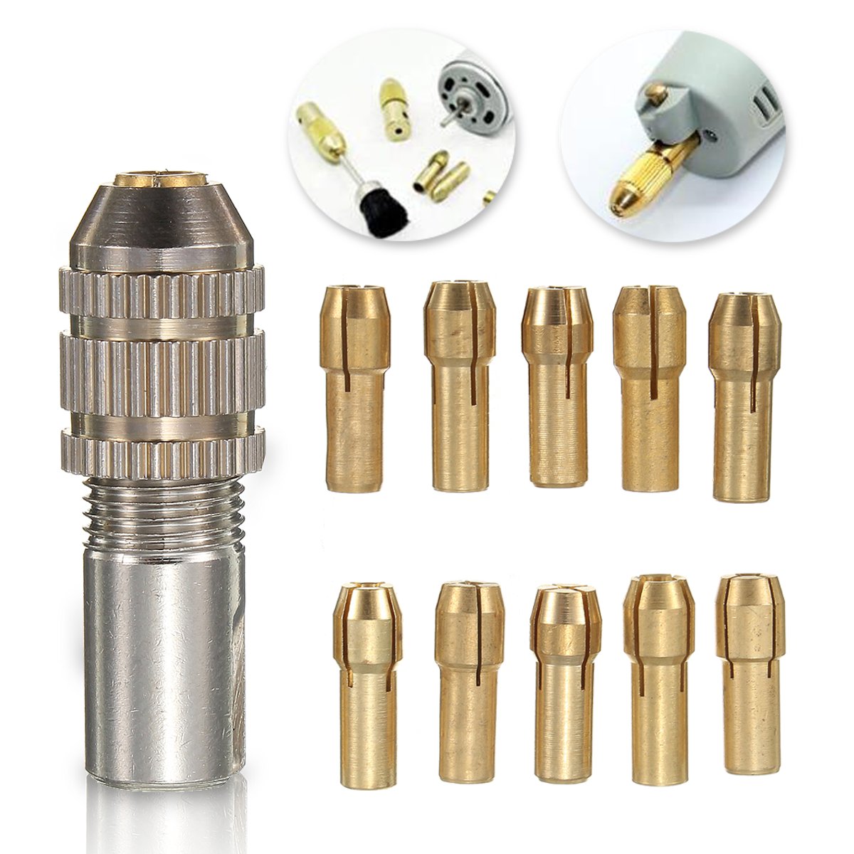 

10pcs 0.5-3.2mm Collet with 1pc Drill Chuck Mini Electric Drill Bit Collet Set