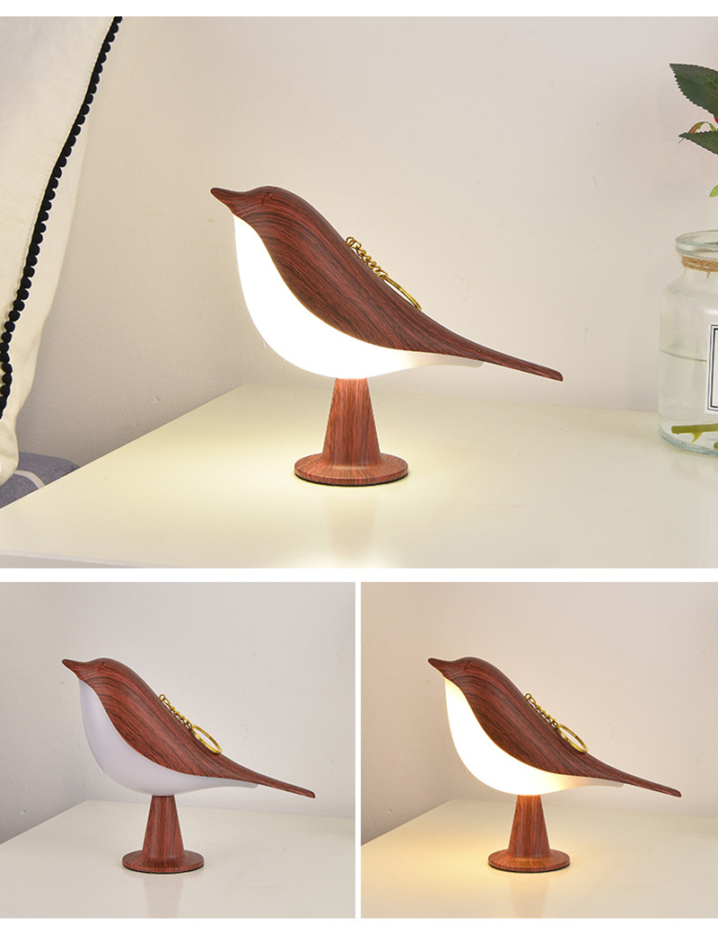 LED Bedside Lamp Creative Touch Switch 3 Light Colors Adjustable Wooden Bird Night Lights Dimming Brightness Bedroom Table Reading Lamp Decor Home