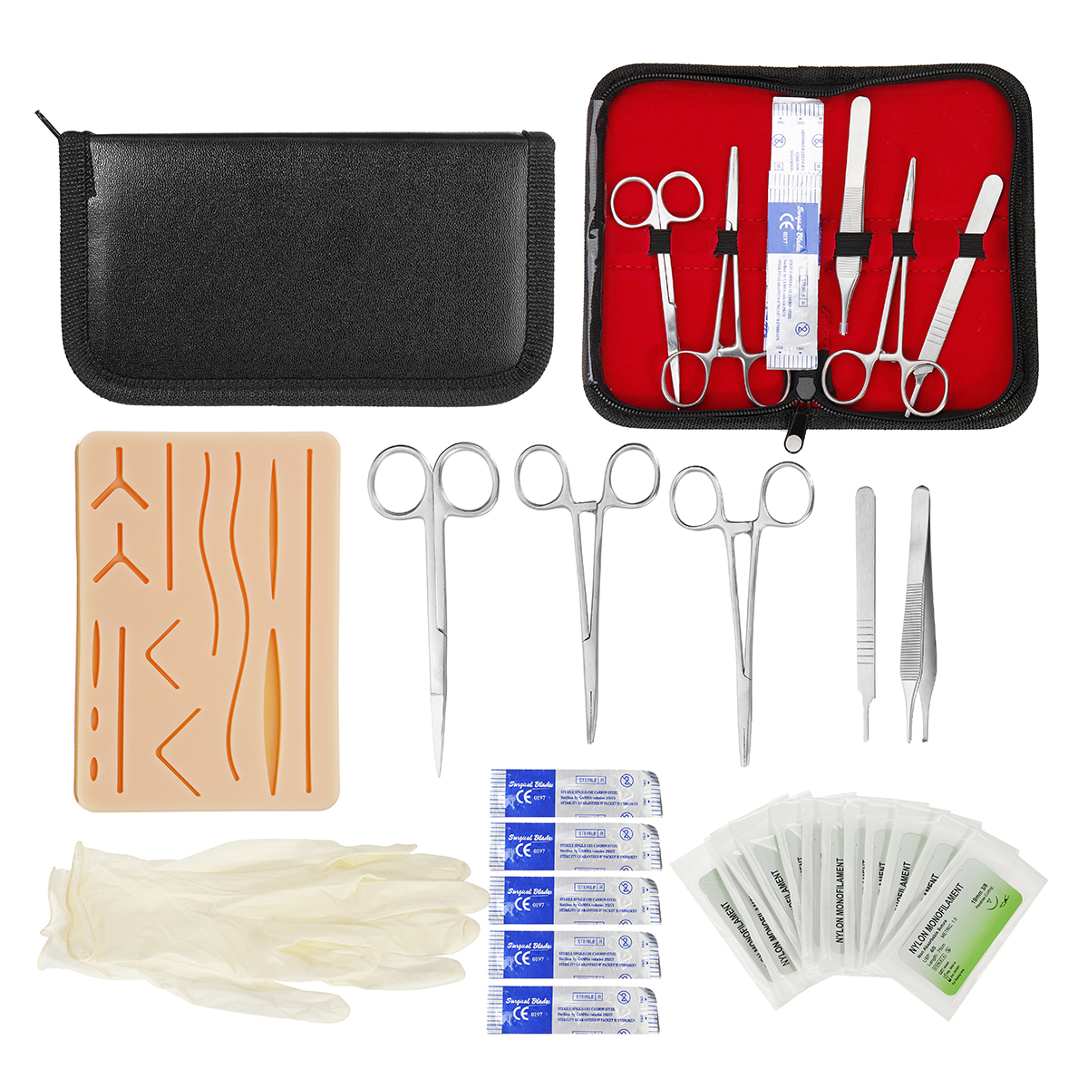 25 In 1 Medical Skin Suture Surgical Training Kit Silicone Pad Needle Scissors 19