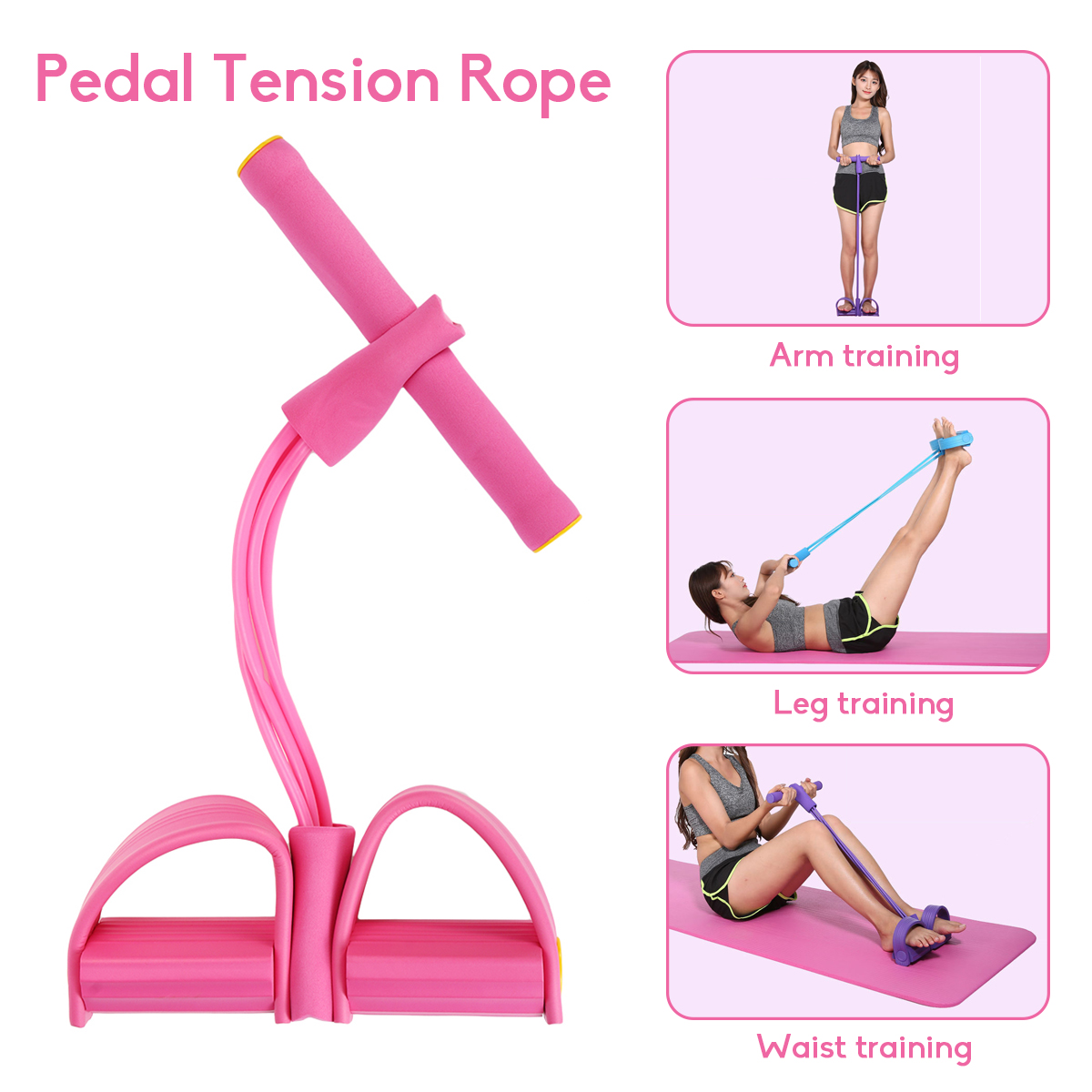 5Pcs Yoga Mats Set Pedal Tension Rope Yoga Ring Indoor Exercise Fitness Kit
