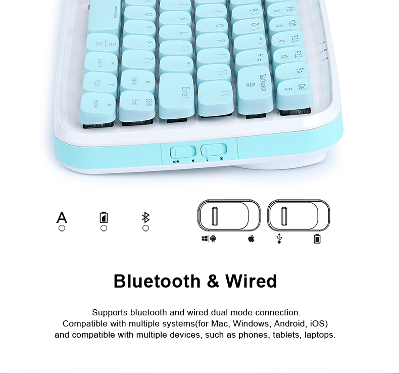 AJazz Zero Bluetooth Wired Blue Switch RGB Mechanical Gaming Keyboard for Laptop Tablet Desktop PC 13