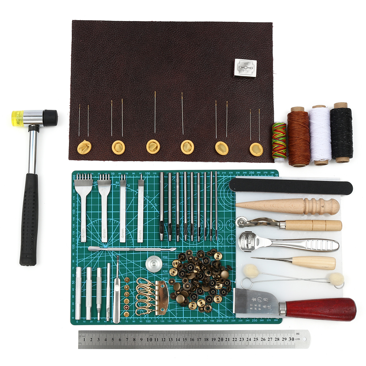 69PCS Leather Craft Tools Punch Kit Stitching Carving Working Sewing Groover