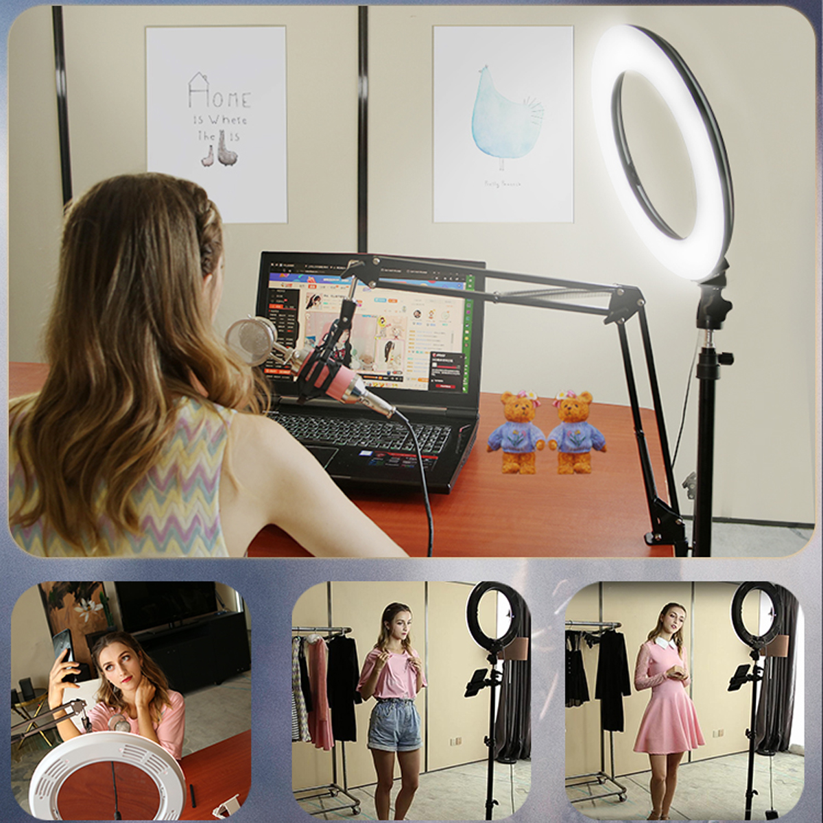 Bakeey 19 inch Fill Light 592pcs LED Cold Warm Color Polarless Dimming 7 Color RGB 3200K-6500K with 1.8m Phone Clip Bracket Power Adapter