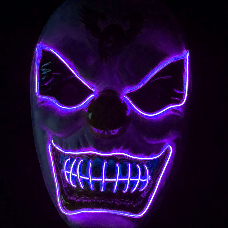 New Clown El Cold Light Glowing LED Fluorescent Mask Halloween Tricky Scary Spoof Horror Glowing Props