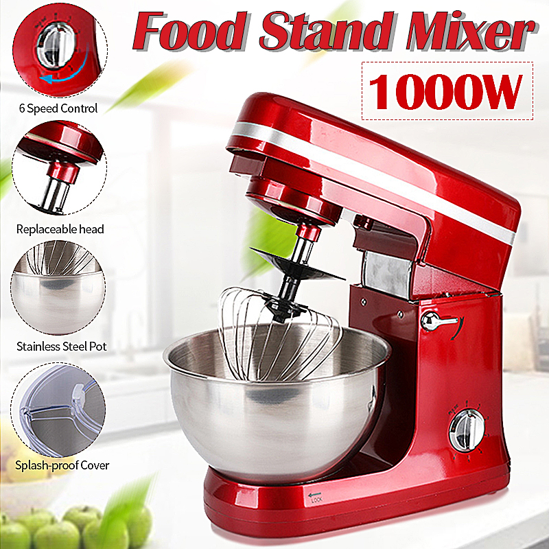 1000W 5L Multifunctional Electric Food Stand Blender Mixer Kneading Dough Machine 6 Speed Tilt-Head Stainless Steel Table Egg Beater