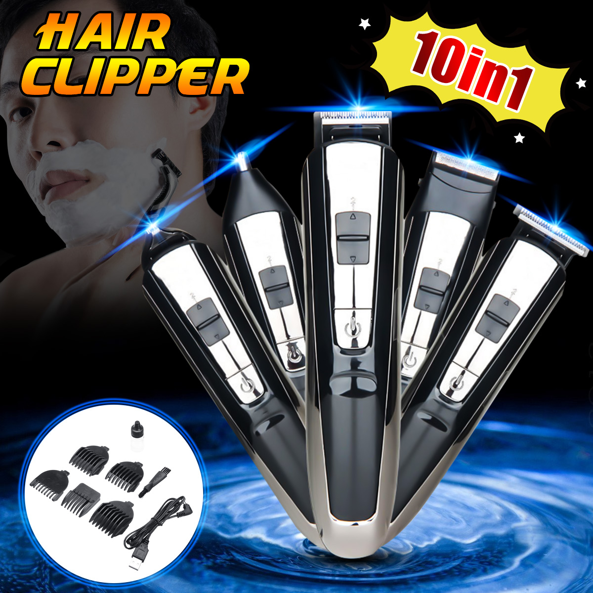 10 in 1 Multi-function Hiar Clipper Nose Hair Trimmer Shaver Angle Cutter