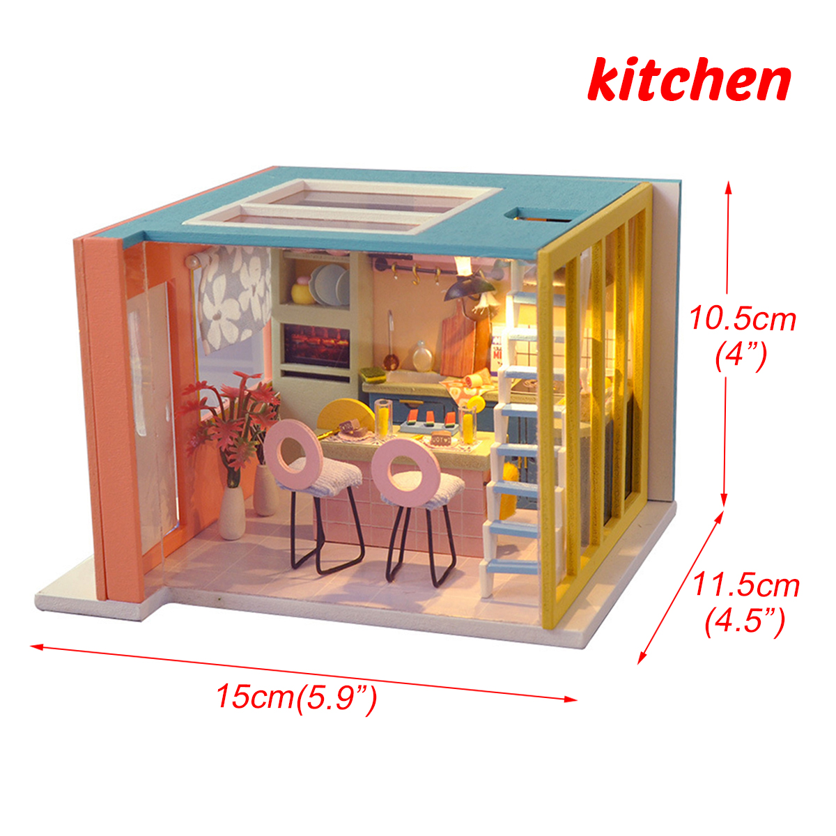 Wooden Kitchen DIY Handmade Assemble Doll House Miniature Furniture Kit Education Toy with LED Light for Kids Gift Collection - Photo: 4