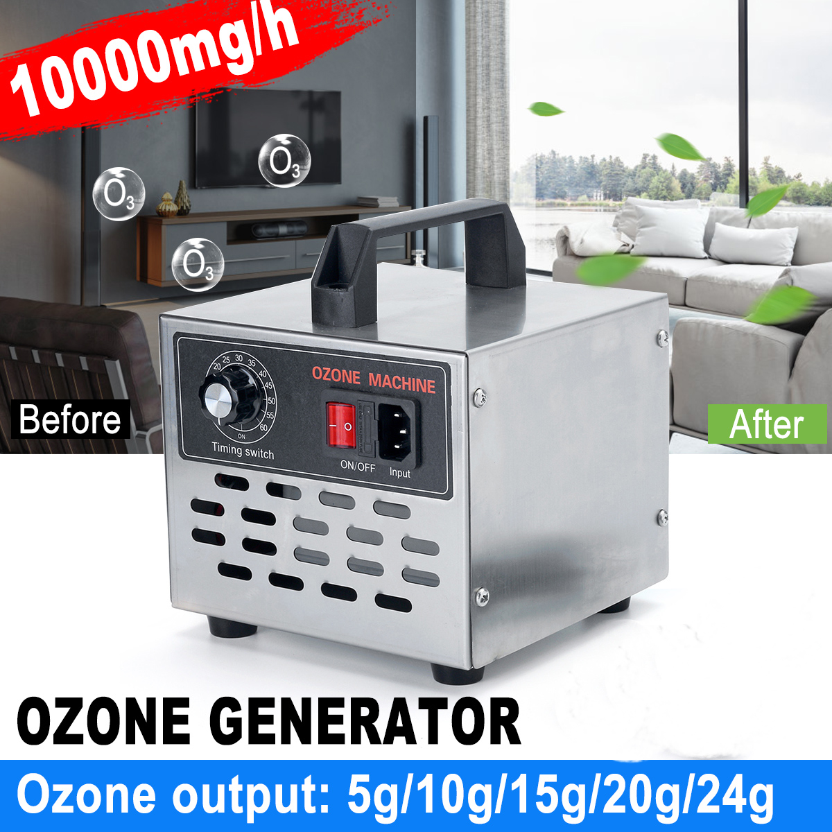 5g-24g Ozone Generator Ozone Machine Stainless Steel Air Purifier Air Cleaner Disinfection Cleaning