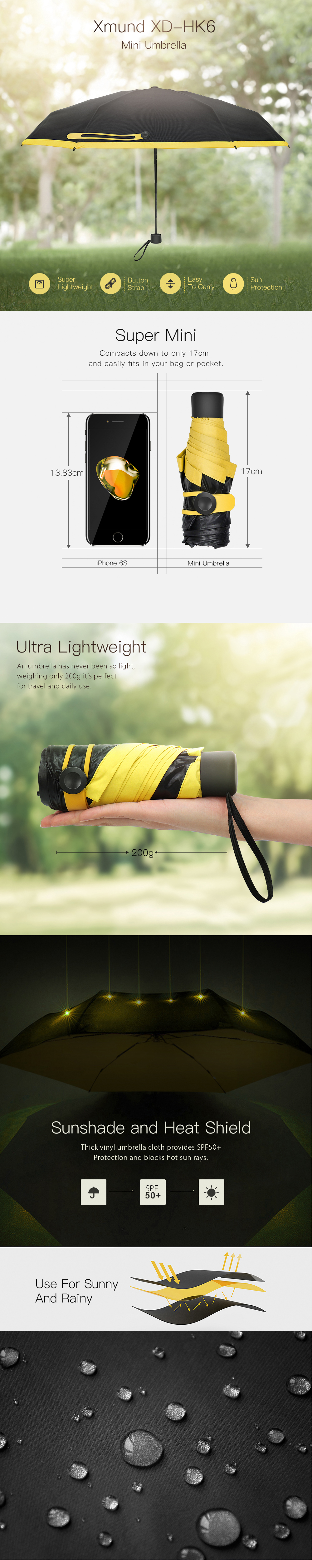 Xmund XD-HK6 Portable Mini Five Folding Pocket Umbrella UPF50+UV Rain Waterproof Sunshade 17