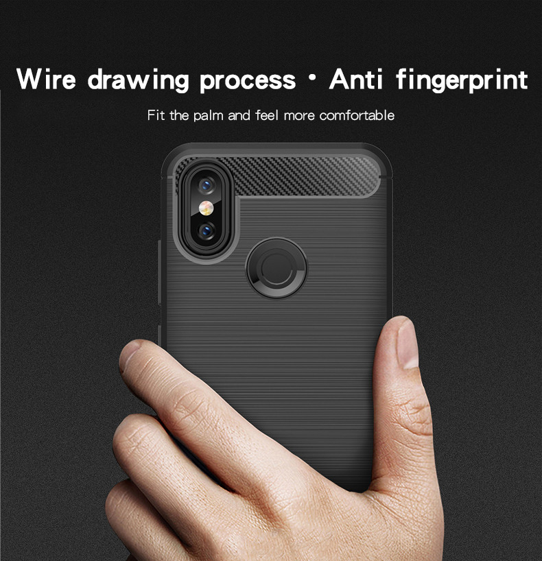 Mofi Carbon Fiber Shockproof Silicone Back Cover Protective Case for Xiaomi Mi Max 3 Non-original