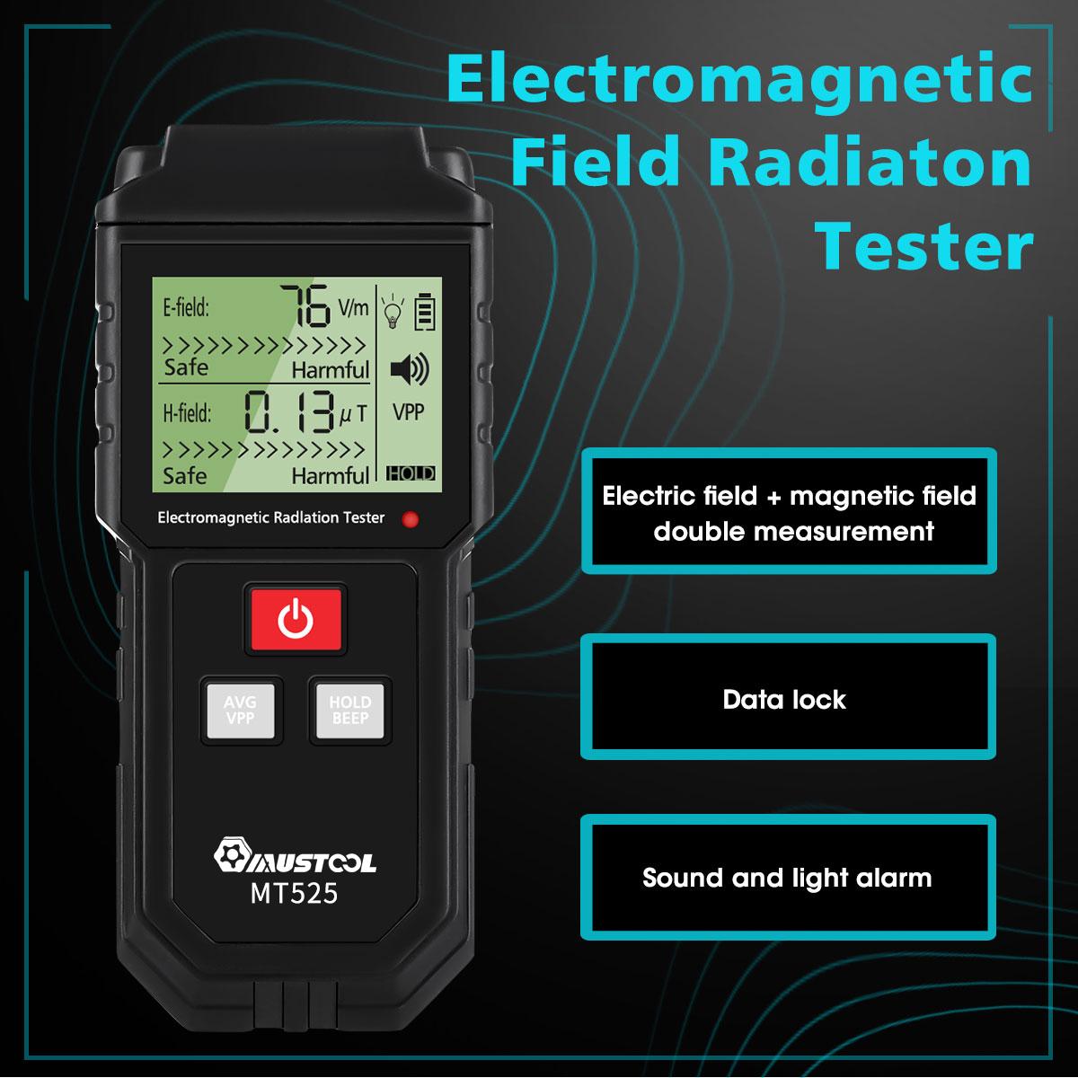MUSTOOL MT525 Electromagnetic Radiation Tester Electric Field & Magnetic Field Dosimeter Tester Sound and Light Alarm 56