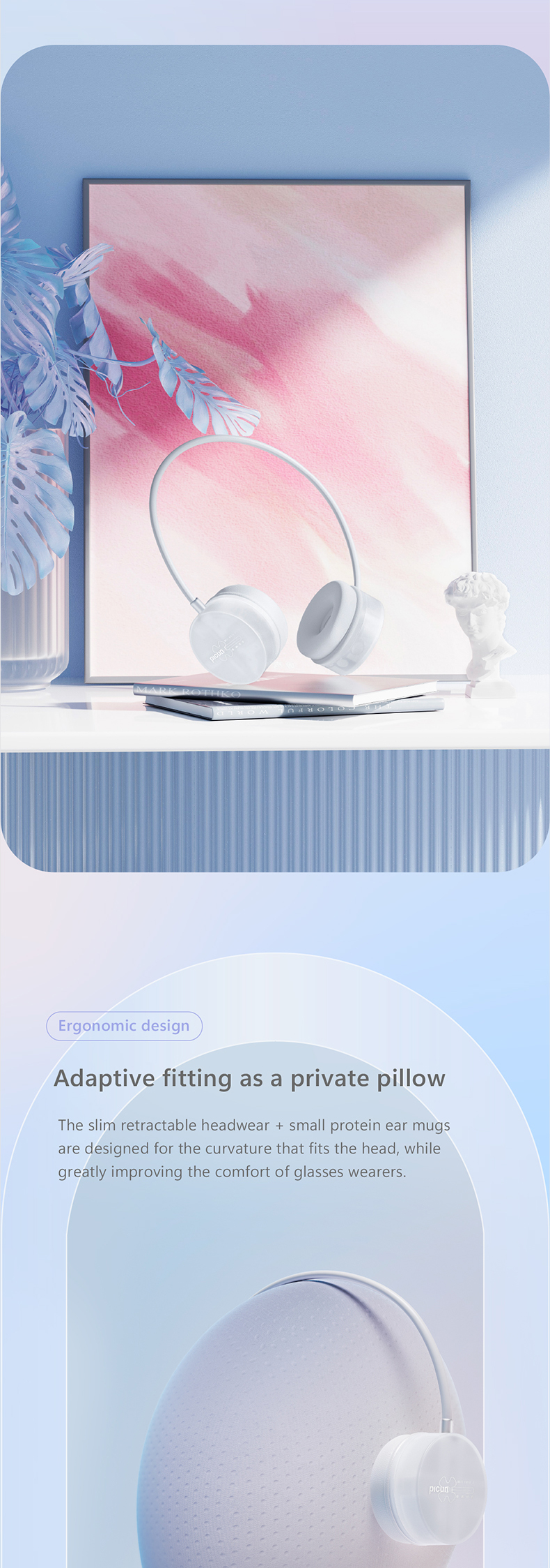 Picun i30 Wireless Headset bluetooth Headphone AAC Stereo Music Game Mode Wear Senseless Lightweight Headphones with Mic