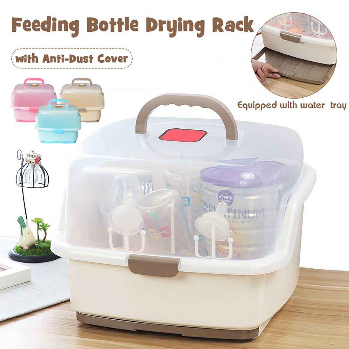 Baby Portable Bottle Drying Racks With Anti-dust Cover Large Nursing Bottle Storage Box Baby Dinnerware Organizer