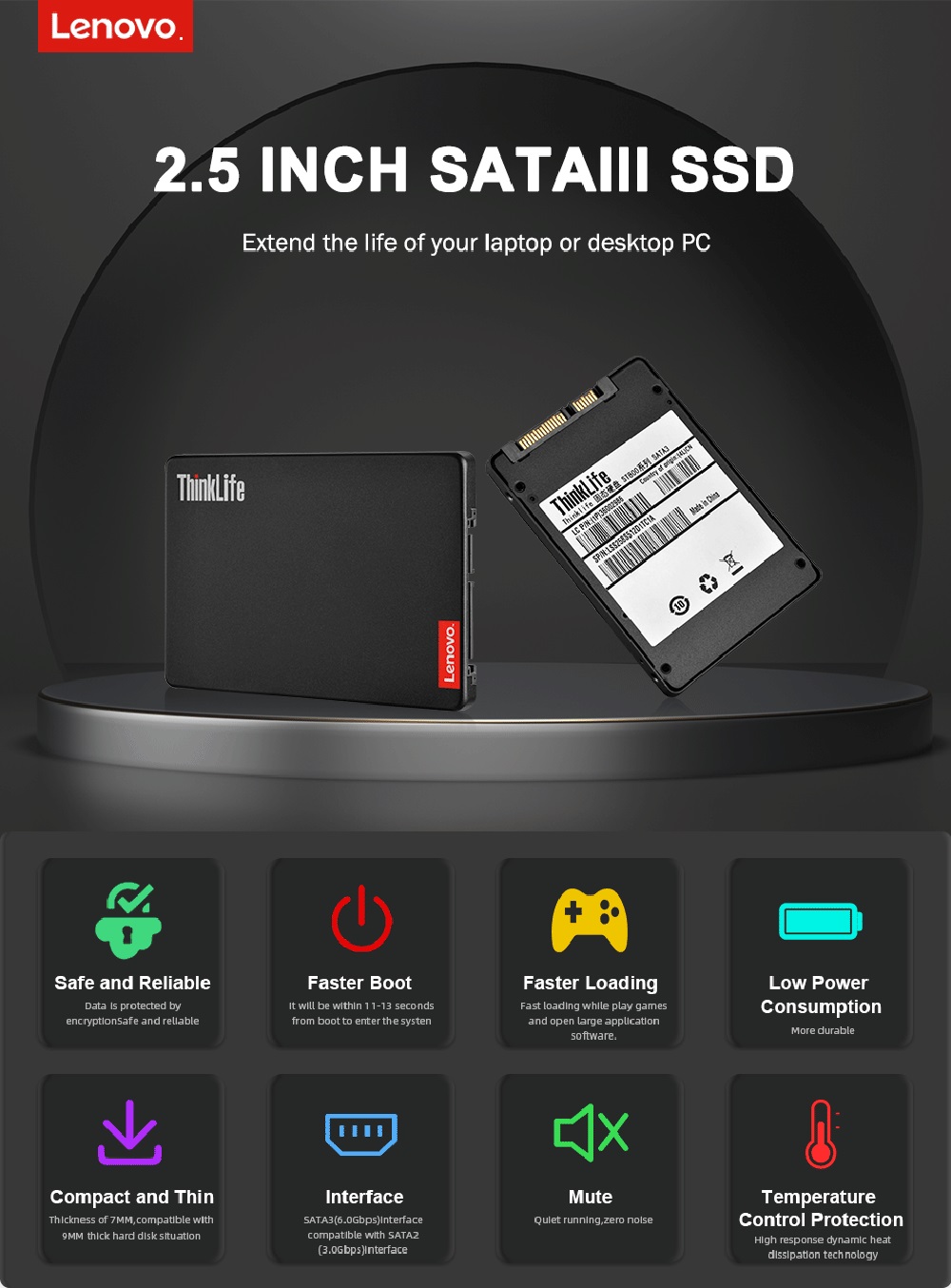 Lenovo ThinkLife ST600 2.5 inch SATA3 Solid State Drive 120GB 240GB 480GB TLC NAND Flash SSD Hard Disk for Laptop Desktop Computer