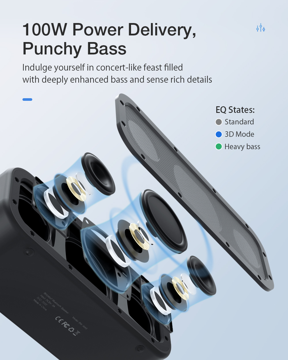 BlitzWolf® BW-WA5 100W Wireless Speaker bluetooth Speaker Triple Drivers Deep Bass TWS Stereo 3EQ Mode IPX6 Waterproof Portable Outdoor Speaker