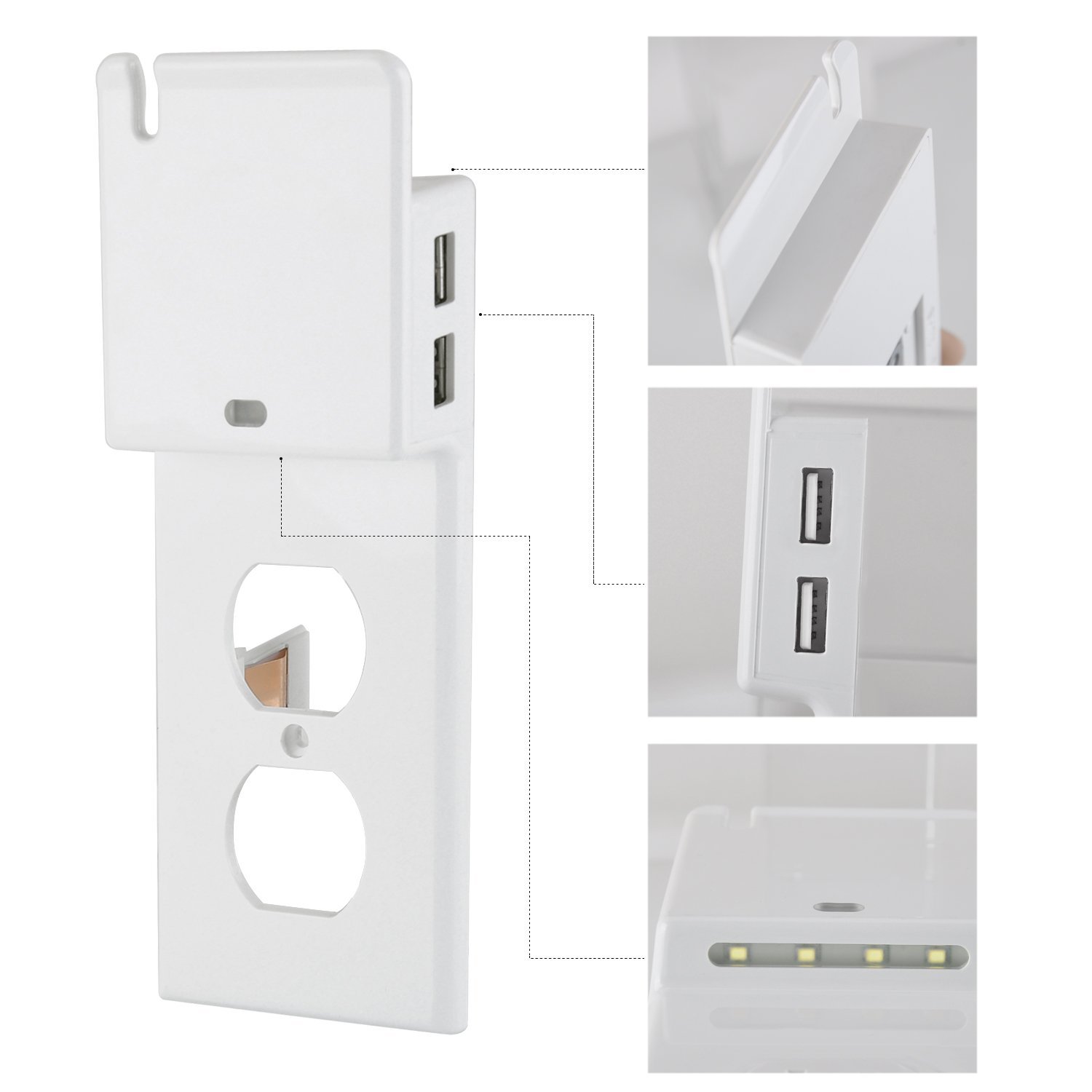 LUSTREON AC110-125V 15A Duplex Decor USB Nightlight Outlet Wall Plate Cover for Light Switches