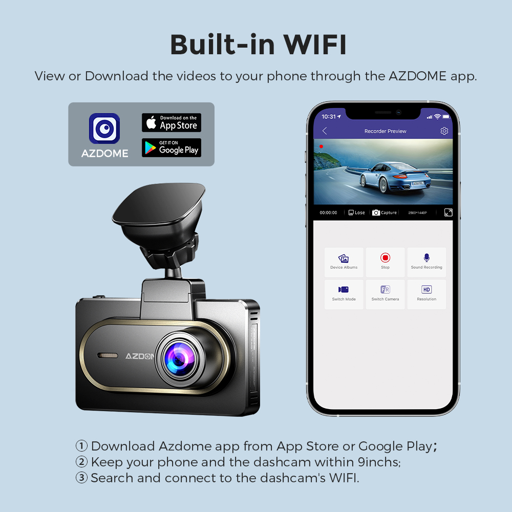 AZDOME M27 1080P Dash Cam Car DVR Rear Camera Built-in GPS WIFI G-Sensor 3inch IPS Screen Driving Recorder Parking Monitor Loop Recording