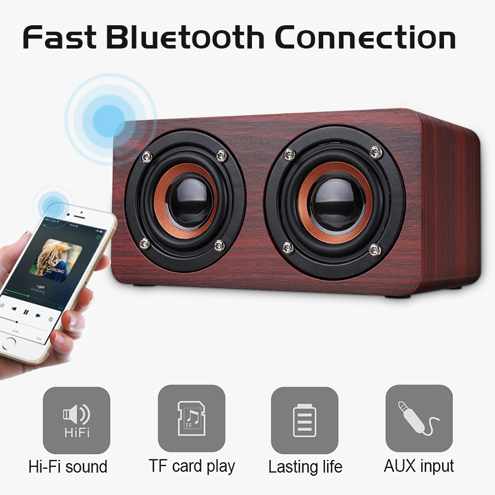 Wooden Stereo Bass Bluetooth 4.2 Speaker Audio Music Box with Mini Microphone 11