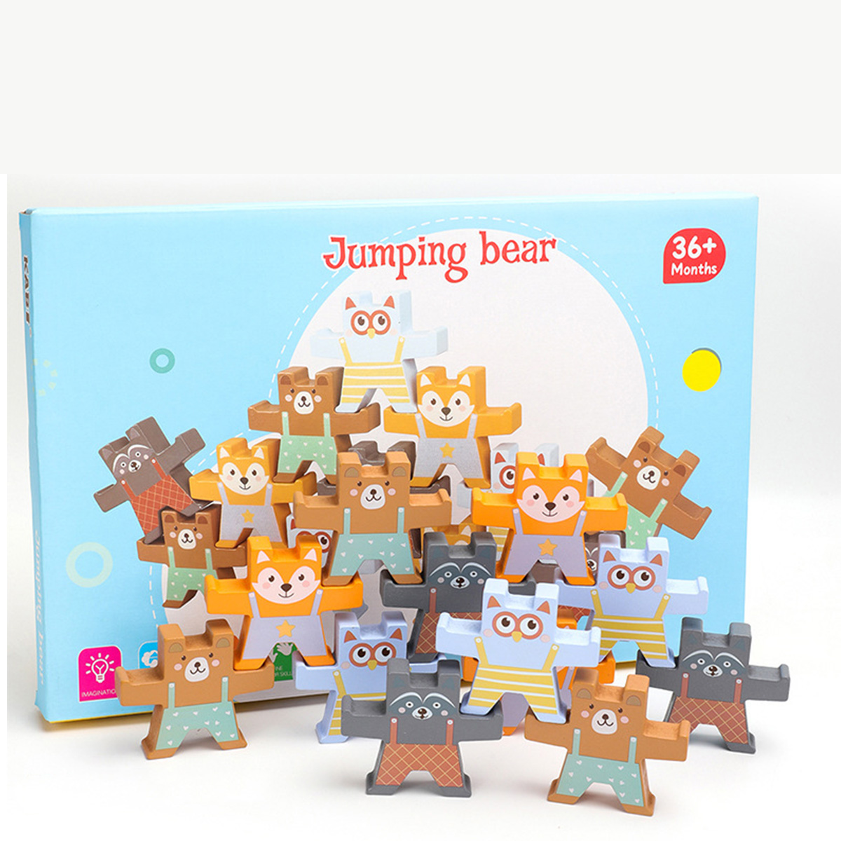 Wood Balancing Stacked Stones Rainbow Monkey/Bear/Panda Hercules Puppet Building Block Montessori Toys for Kids Gift - Photo: 6