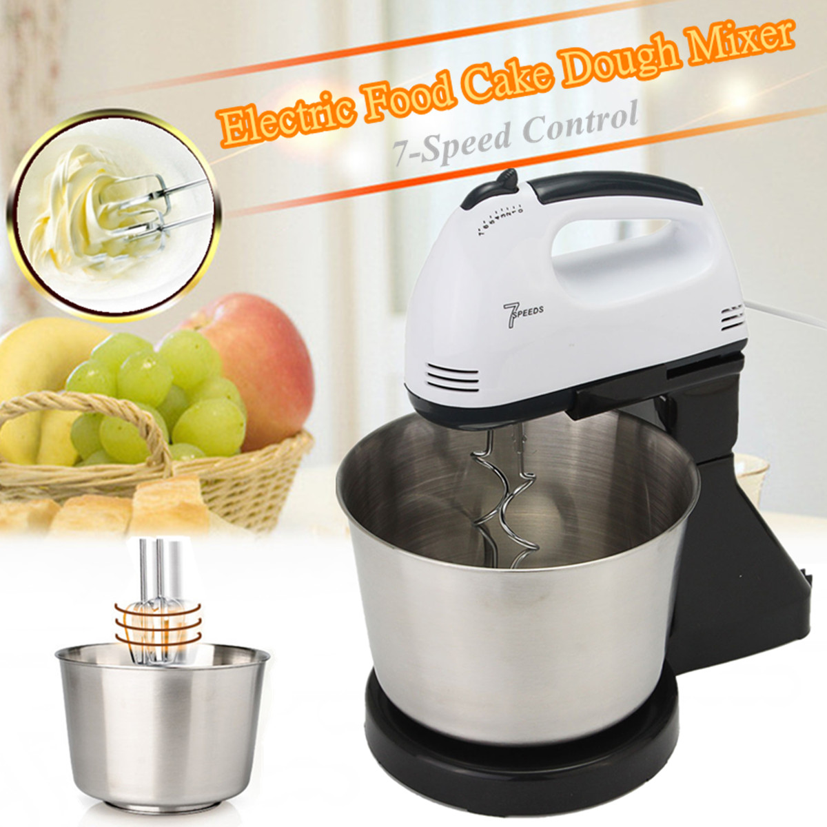 7 Speed Electric Egg Beater Dough Cakes Bread Egg Stand Mixer + Hand Blender + Bowl Food Mixer Kitchen Accessories Egg Tools 36