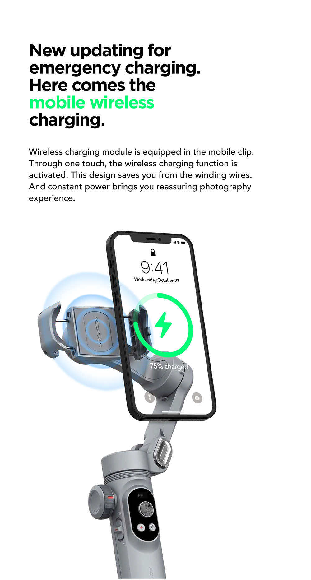 Aochuan Smart X Pro 3-axis Foldable Handheld Gimbal Focus Wheel Stabilizer Wireless Charging with Fill Light OLED Display for Smart Phone Action Camera Vlog Video Photography