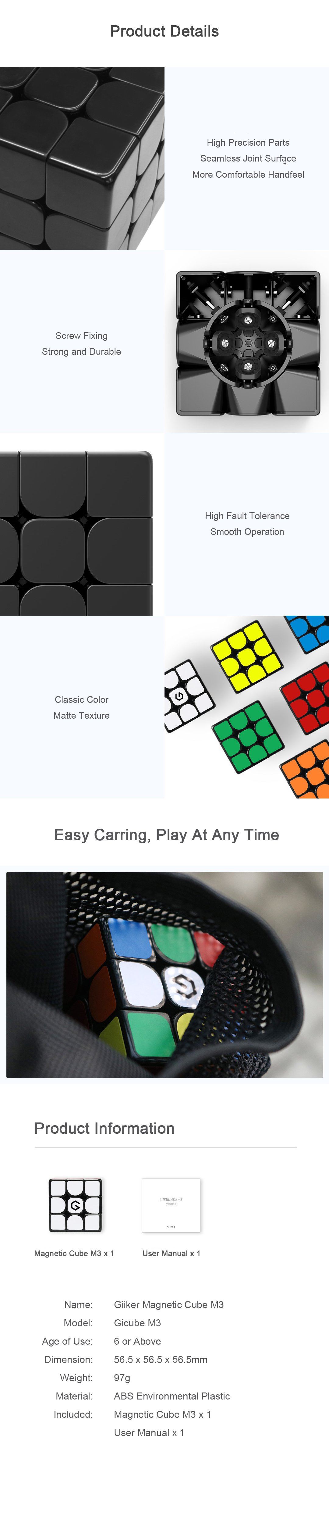 Xiaomi Giiker M3 Magnetic Cube 3x3x3 Vivid Color Square Magic Cube Puzzle Science Education Toy Gift 25