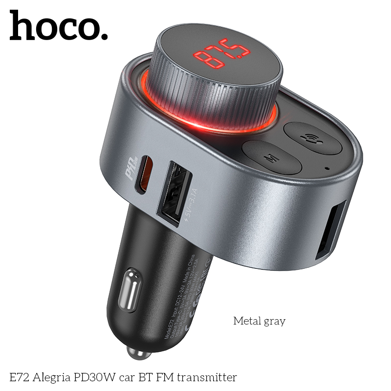 Hoco E72 PD 30W Wireless FM Transmitter bluetooth Connection Fast Charging Adapter TF Card USB Flash Driver Playback Car Play Adapter