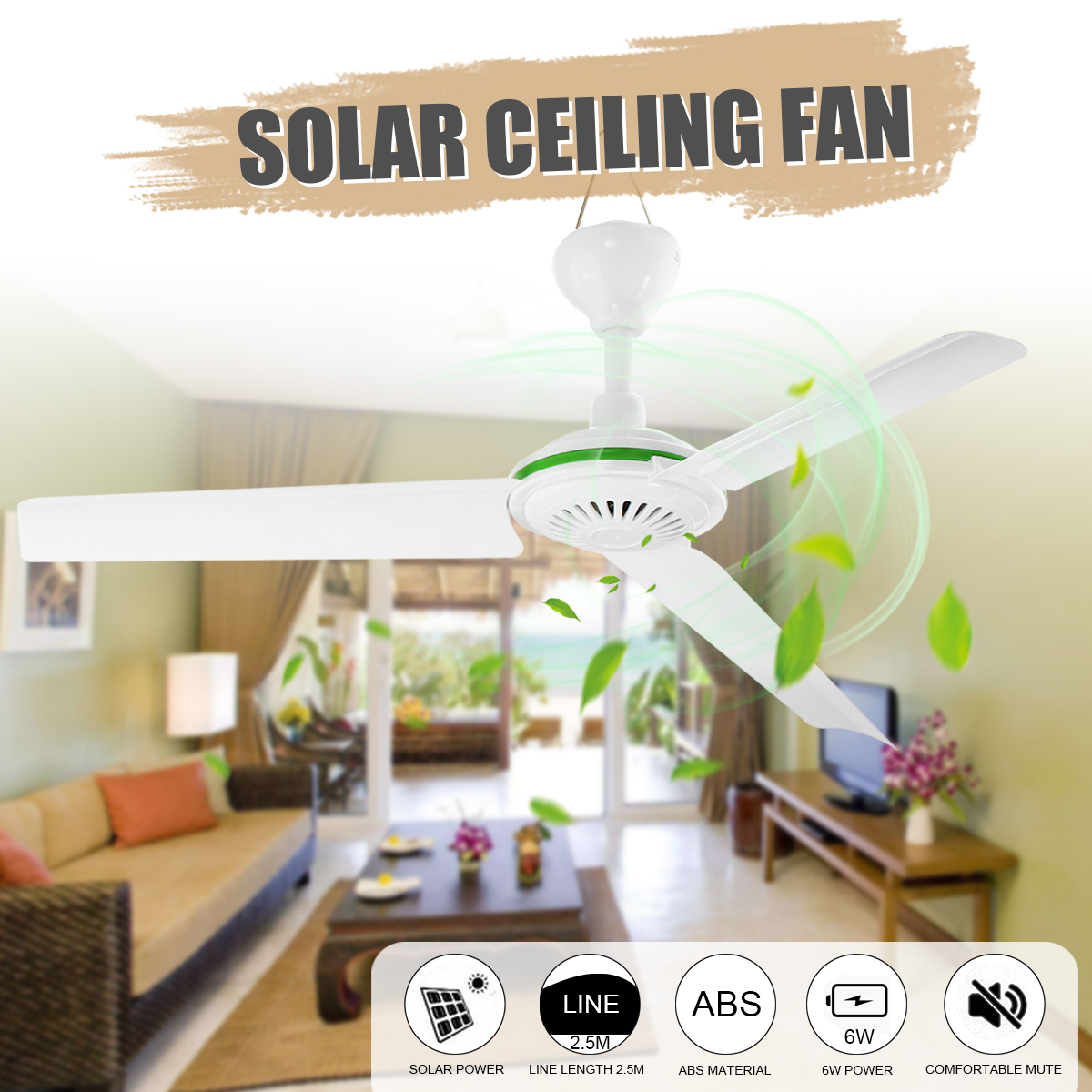 12V  Soalr ceiling Fan 3 Blade Ceiling Fan