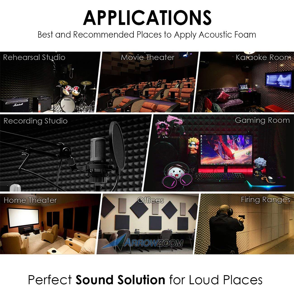 12pcs 30x30x2.5cm Acoustic Foam Soundproof Studio Foam Soundproofing Panels Cinema Muffler Sponge Absorption Treatment Panel for Walls Sound Absorbing