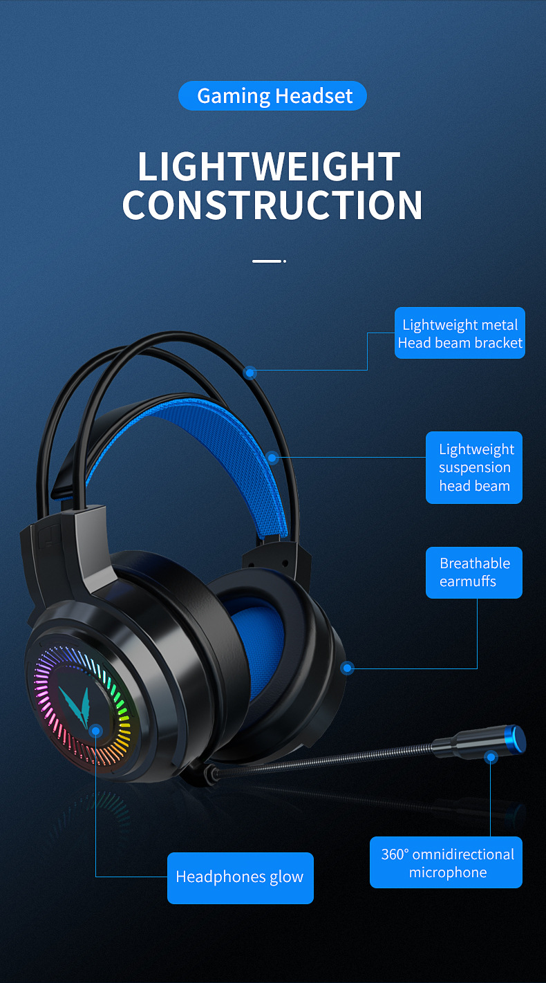 Bakeey Gaming Headsets Gamer Headphones Surround Sound Stereo Wired Earphones USB Microphone Colourful Light PC Laptop Game Headset