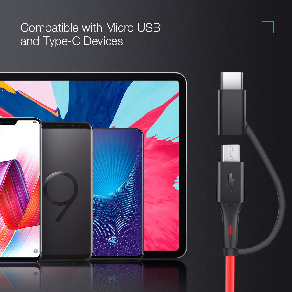 BlitzWolf® BW-MT3 3A 2 in 1 Data Cable Type C Micro USB Fast Charging Adapter 3ft 6ft For Mi10 Oneplus 7 HUAWEI P40 Pocophone F1 S10 S10+ 5G+