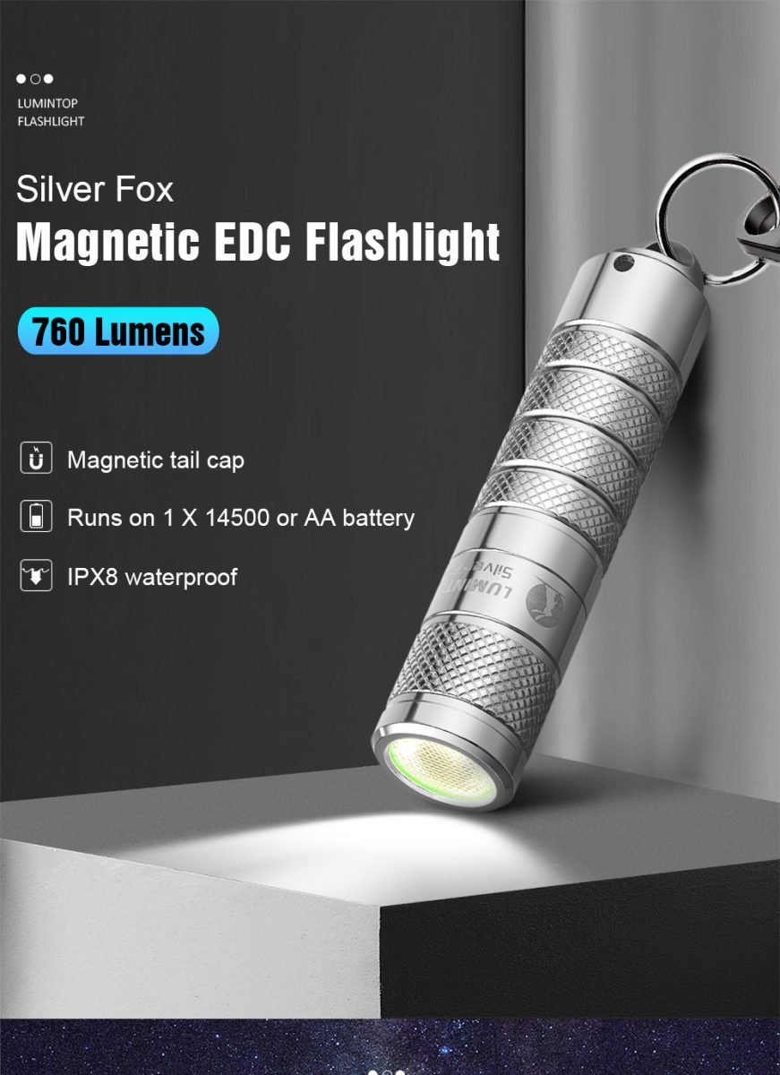 Lumintop Silver Fox 760LM Mini EDC Keychain Flashlight Magnetic Tail Outlook Light Portable Self Protection Mini LED Torch