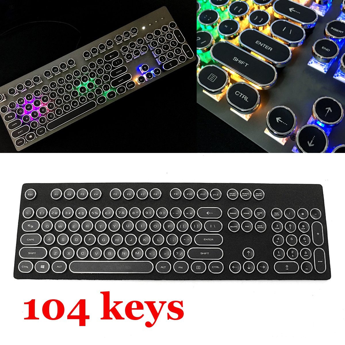 87 Key 104 Key Steampunk ABS Round Plated Retro Circular Keycap for Mechanical Keyboard 7