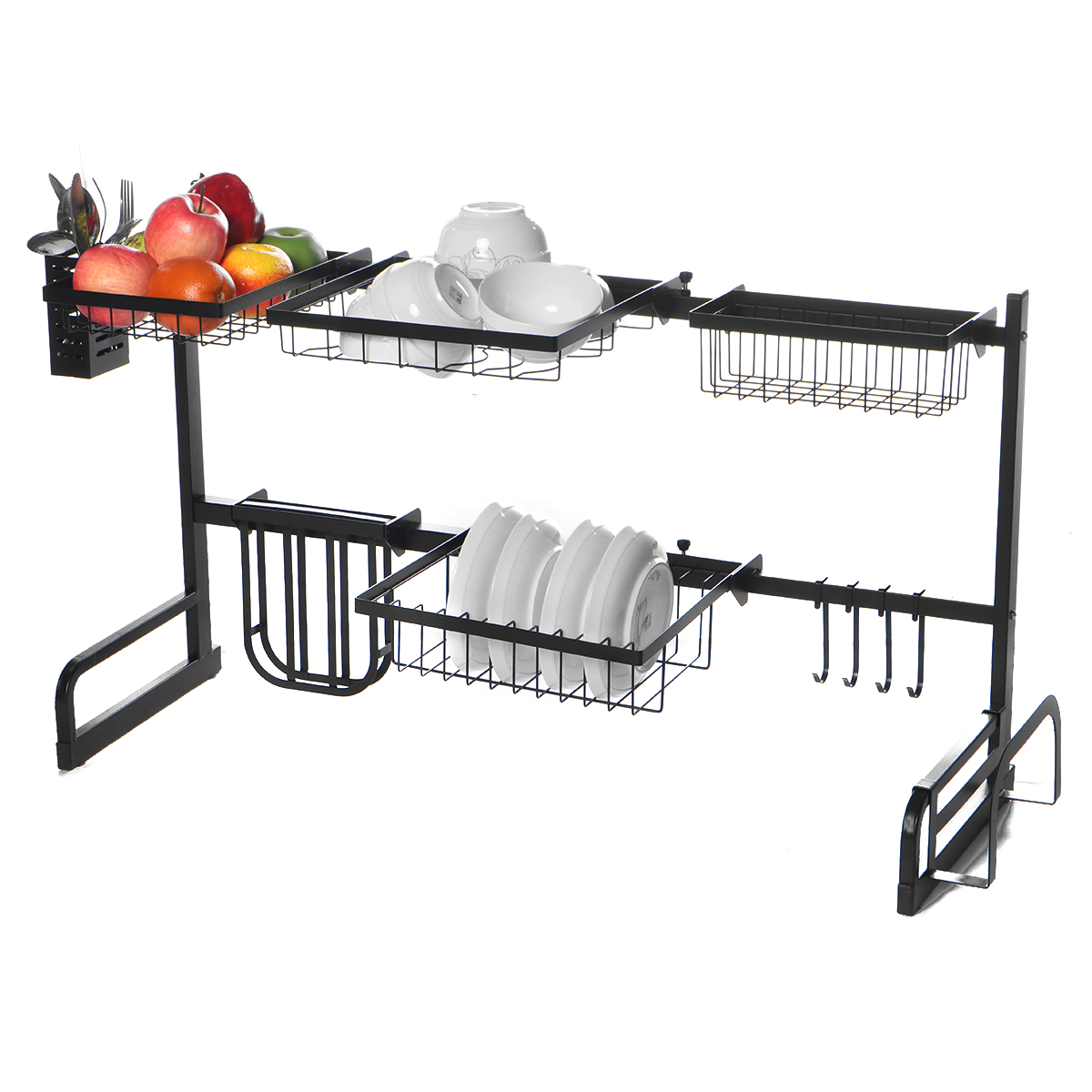 Iron Art Retractable Storage Rack 63-93cm Carbon Steel Multifunctional Dish Rack Kitchen Accessories Organizer