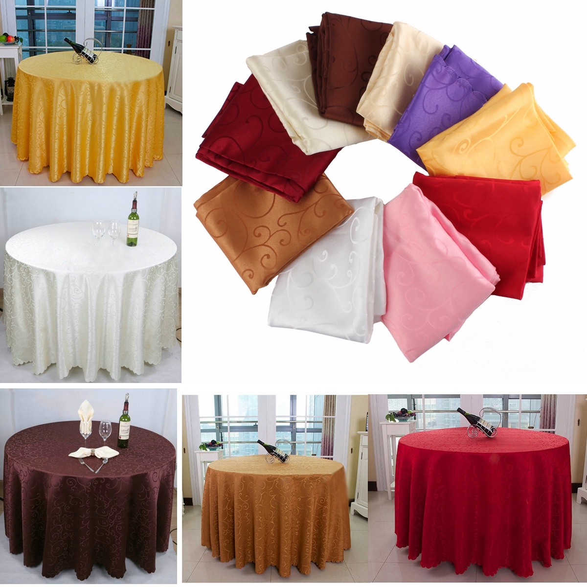 

100cm Polyester Absorbent Round Tablecloth For Hotel Restaurant Wedding Decor
