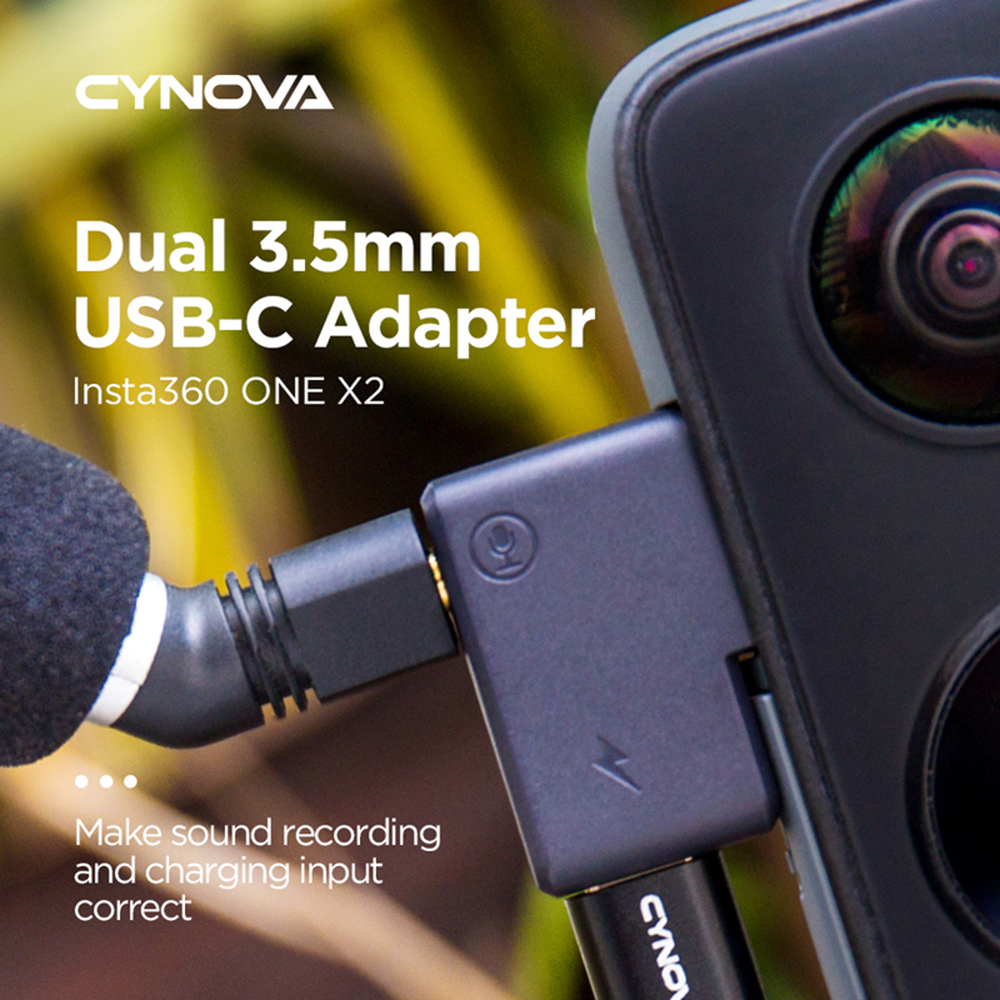 CYNOVA 3.5mm/USB-C Charging Audio Adapter Connector Microphone Plug Multiple Function for Insta360 ONE X2 Accessories