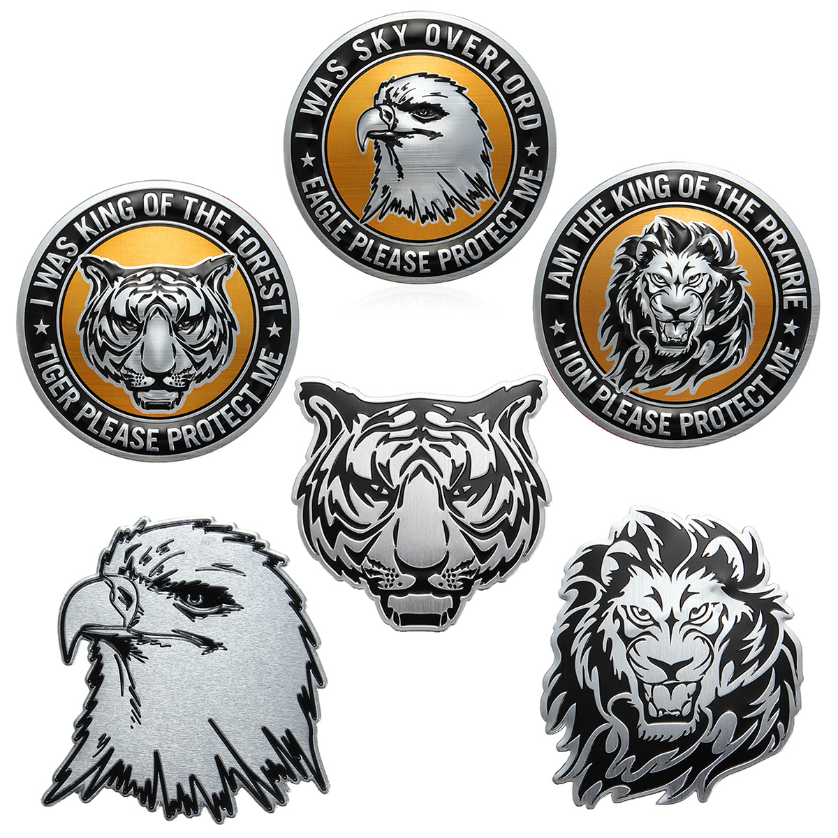 3D DIY Silver Animals Head Metal Logo Sticker Car Motorcycle Badge Emblem Decals