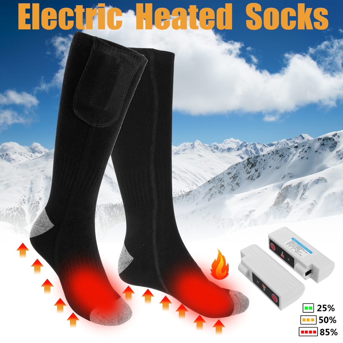 Electric Battery Heated Socks Boot Feet Warmer 3.7V USB Winter Outdoor Heater UK 