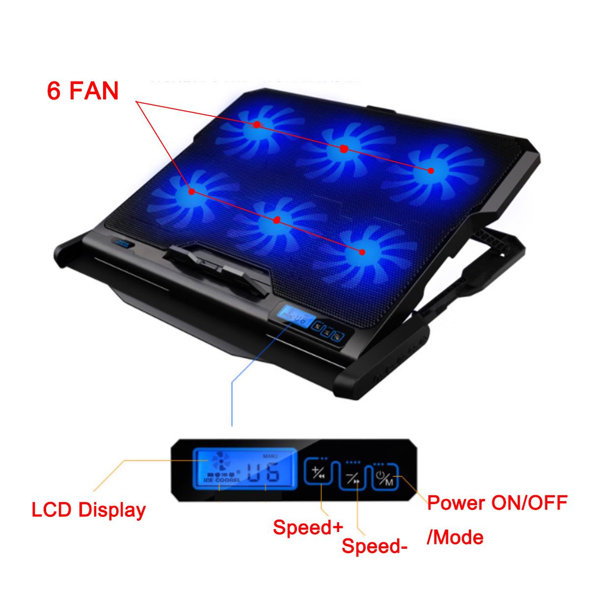 Adjustable Laptop Cooling Pad USB Cooler 6 Cooling Fans With Stand For 12-15.6 inch Laptop Use 14